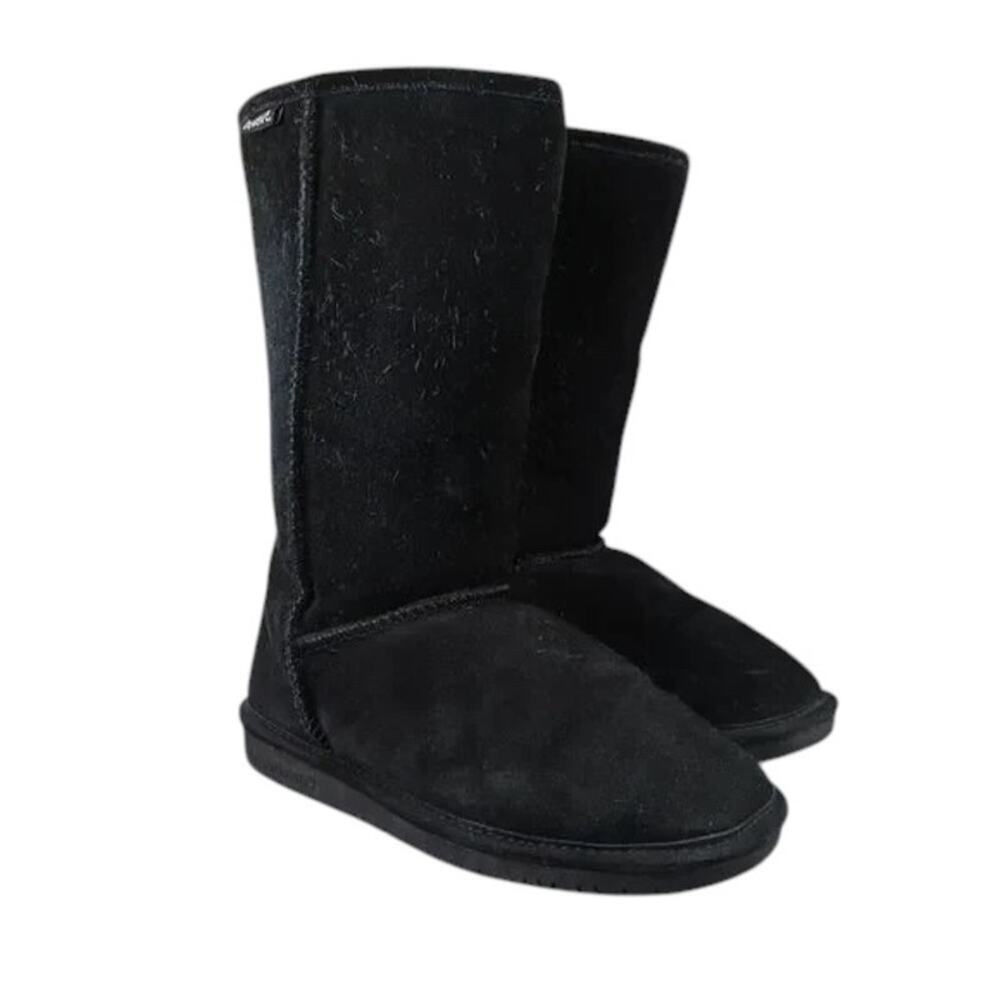 Bearpaw Shoes Women 9 Boot Winter Tall Emma Leather Sheepskin Warm Comfort Black